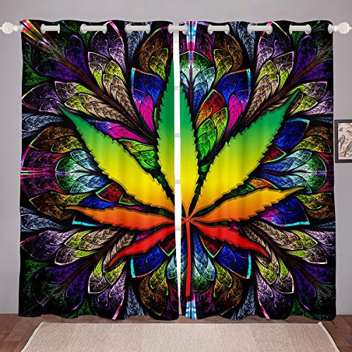 Cortinas de Hojas de Marihuana Hojas de Marihuana, Cortinas de gradiente , Marihuana, Hojas de malezas, Ventanas,de cáñamo psicodélico, W66*L90
