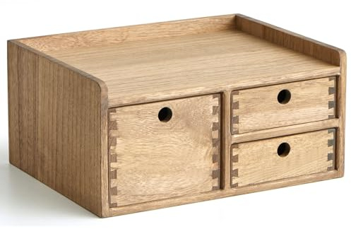 KIRIGEN Caja de Almacenaje de Madera Maciza Bandeja Plana, Organizador de Escritorio, Gran Capacidad, Organizador de Oficina de Madera amarillo-marrón