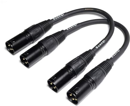 Suanqi 3-Pin XLR Male to Male Microphone Cable, Balanced XLR Audio Extension Cord, 6 Inch 2 Pack