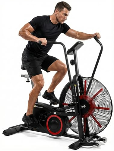 Strongology TITANIUM Assault Bike Adjustable Resistance Dual Belt Magnetic 24” Fan Professional Air Bike with Clear LCD Display