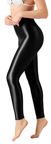 SOFSOT Leggings de Entrenamiento de Cintura Alta de Talla Grande, Pantalones de Pilates Brillantes, Mallas de Yoga Brillantes para Mujer