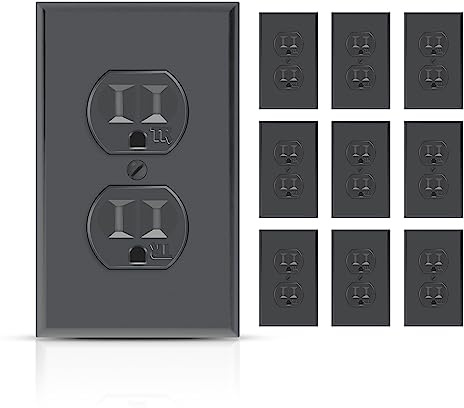 TOPELER Black Duplex Receptacle Outlet, 15A Tamper-Resistant Wall Electric Sockets for Residential and Commercial Use, Self-Grounding, Wall Plate Included, UL Listed, 10 Pack