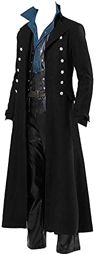 HAOLEI Men's Longline Military Style Button Up Coat Halloween Gothic Steampunk Overcoat Clearance Full Length Winter Casual Outwear Lapel Motorcycle Long Coat Biker Jacket UK Size 8-22