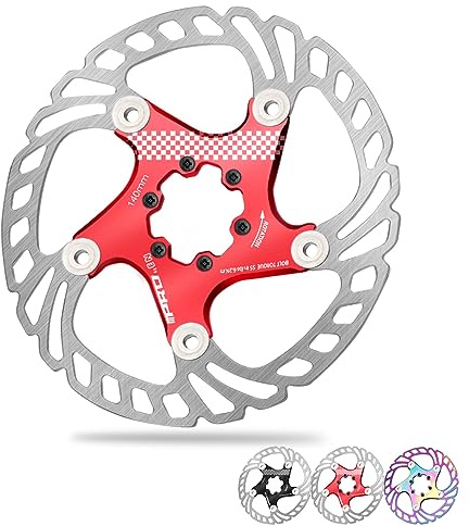 BUCKLOS IIIPRO 140mm 160mm 180mm 203mm Floating Bike Disc Brake Rotor with 6 Bolts, Mountain Bike MTB Stainless Steel Bicycle Disc Brakes Rotors for Road Bike/Ebike/BMX(Red)