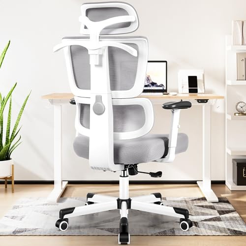 Primy Silla de oficina ergonómica giratoria 360°, silla ejecutiva giratoria alta, ajustable, reposacabezas 3D, altura ajustable, 300 lbs(gris)