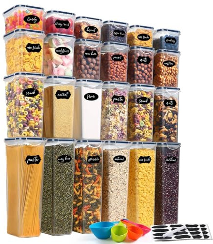 YASHE Food Storage Containers with Lids Airtight, Set of 10 * 1.5L, Plastic Cereal Storage Containers, BPA Free, Kitchen Storage Containers for Dry Food, Flour & Sugar, with Labels, Marker & Spoon