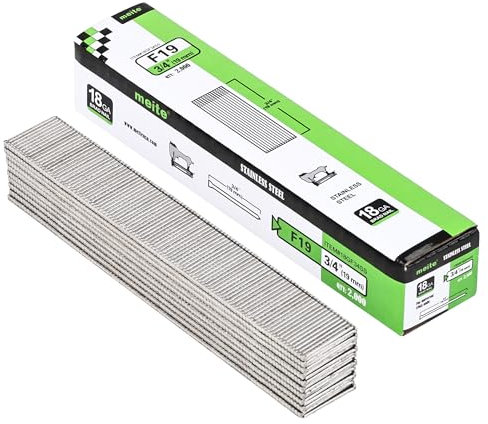 meite 18 Gauge Stainless Steel Brad Nails, Type 18G/19 mm 18GA Brad Nails, 304 Stainless Steel Small Finishing Nail Gun Nails for Pneumatic, Electric Brad Nailer Gun (2,000 Counts)
