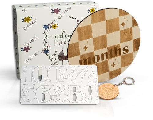 Monthly Baby Milestone Signs - Baby Monthly Milestone Wooden Circles for 1-12 Month Photos & Gender Neutral Announcement Cards (Caro)