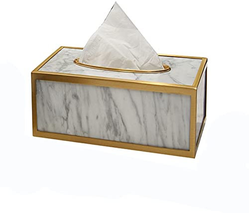 NSTVVEE Taschentuchspenderbox Taschentuchbox-Abdeckung Marmor Messing Taschentuch-Aufbewahrungsbox Zuhause Wohnzimmer Restaurant Desktop Rechteckiger Taschentuchbox-Halter Kosmetiktuchspen
