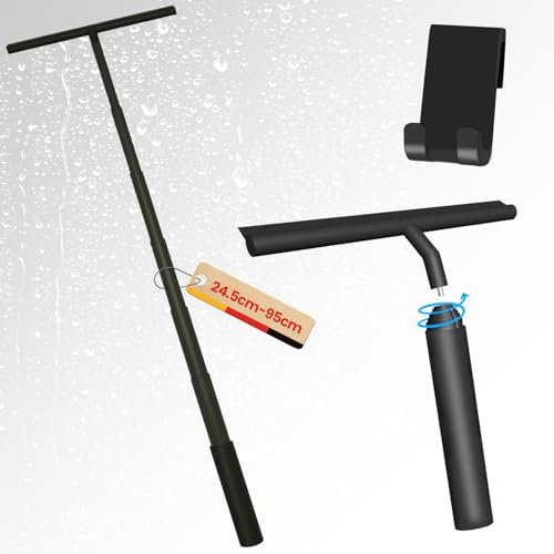 LORESJOY Duschabzieher, Silikon-Abzieher Dusche, 95cm Hygienischer Abzieher für Badezimmer, Fensterabzieher für Duschwand Fenster, Ohne Bohren Abzieher für Dusche (Schwarz)