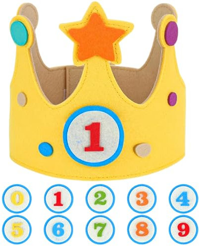 volumoon Corona di Compleanno per Bambini, Corona Stoffa Compleanno con Numeri Intercambiabili da 0 a 9, Corona Compleanno Bambina per Ragazzi e Ragazze, Decorazioni Compleanno (Yellow)