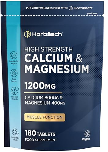 Calcium and Magnesium Tablets 1200mg | High Strength Calcium & Magnesium Complex | 180 Vegan Tablets | by Horbaach