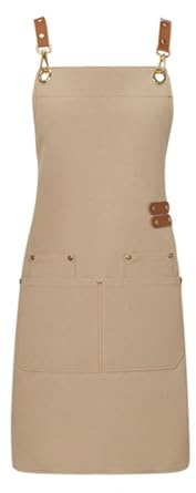 haoyuan Canvas Aprons - Unisex Kitchen Apron, Water Repellent Chef Apron, Adjustable Cooking Apron, Work Aprons with Pockets, Apron for Home, Shop, Garden, Restaurant, Cafe (Khaki)