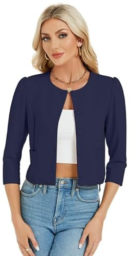 MODIURBAN Blazer da Donna Corto Bolero Elegante Giacca a Maglia a Manica Lunga con Bottoni e Tasche (Imballaggio MEHRWEG), Blu scuro, S