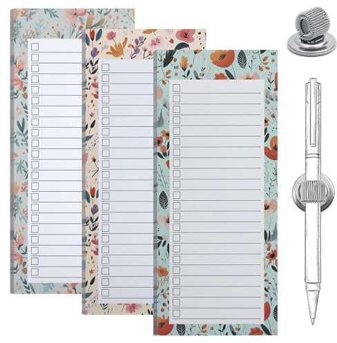 IKR 3 Pack Magnetic Shopping List Pad, Magnetic sheets for Refrigerator To Do List Pad with 1 Magnetic Pen Clip Grocery List Magnet Memo Notepads Magnet Pen Holder for Fridge