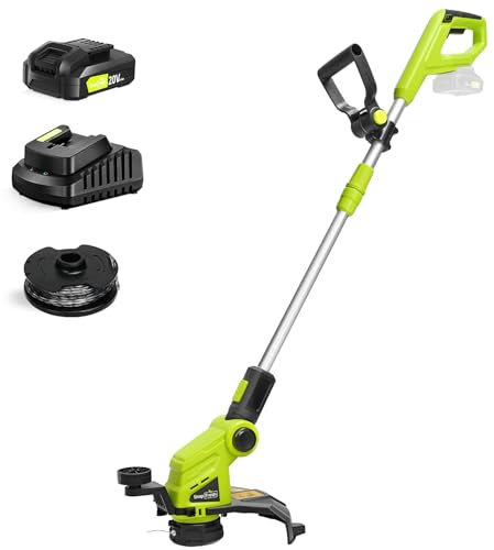 SnapFresh Cortabordes a Batería Desbrozadora Eléctrico Inalámbrico 20V 2 Bobina de Hilo de 4,5 m, Mango Ajustable, Tubo Telescópico, Cabezal Pivotante para Jardín Césped Poda