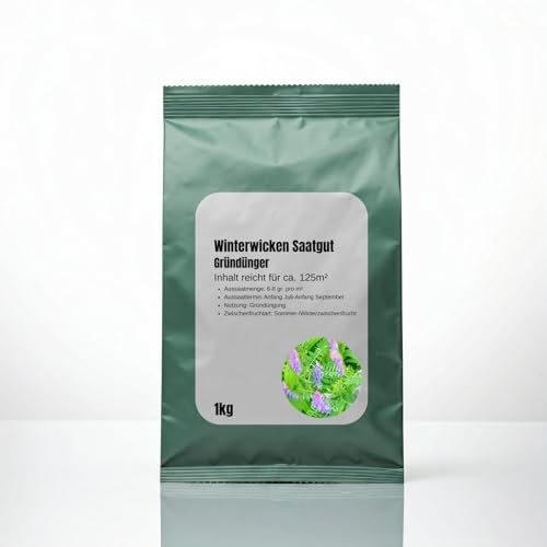 Gründüngersaat Winterwicken Saatgut Vicia villosa, 1 kg für 125 m² Winterharte Zwischenfrucht & effektiver Gründünger (Winterwicken, 1kg)