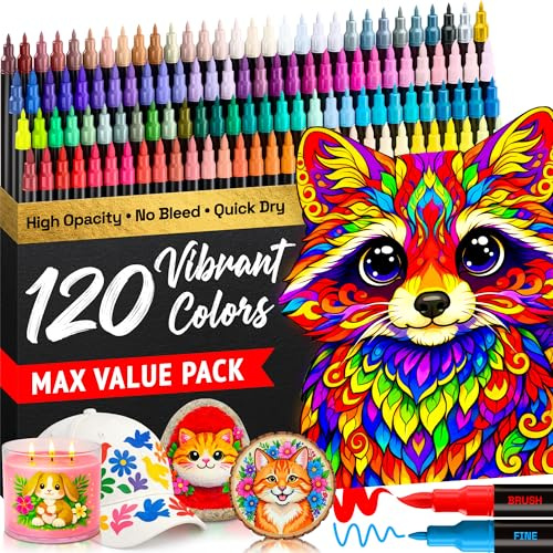 Artistro 120 rotuladores de pintura acrílica de doble punta – Fáciles de usar para todas las edades y niveles, bolígrafos de pintura acrílica para tela, piedras, papel, lienzo, vidrio y manualidades