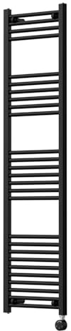 Companyblue 300 x 1600mm Matt Black Electric Heated Towel Rail with Thermostatic Heating Element - Ultra-Slim Tall Flat Ladder Radiator - Pre-Filled Electric Towel Warmer