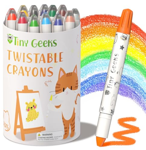 TinyGeeks 12 Crayones Retráctiles - No Tóxicos para Niños Pequeños de 1-3 Años - Crayones Lavables para Niños de 4-8 Años - Fáciles de Agarrar