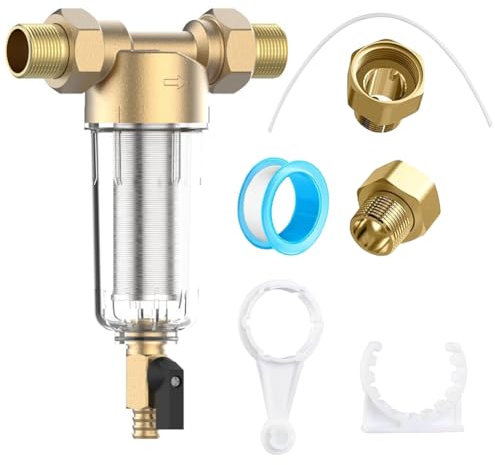 Filtro de retrolavado para plantas de agua domésticas, filtro de agua para jardín y conexión doméstica, filtro de sedimentos de 1 pulgada con adaptador de 3/4, acero inoxidable, prefiltro de jardín