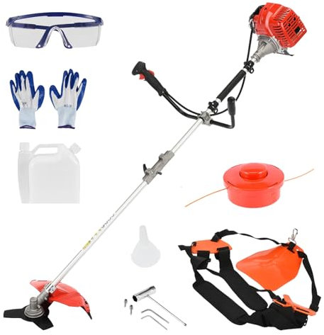 52cc 2-in-1 Multi-Function Garden Tool, Powerful Petrol Strimmer, Brush Cutter, Heavy Duty Grass Trimmer, Lightweight, 2-Stroke Engine, Bounce-Back Start, Garden Clearance, Hedge Maintenance Orange