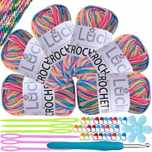 Fil à Tricoter 300g (6x50g), Multicolore Dégradé, Fil à Tricoter Acrylique Coloré Pour Chaussettes au Crochet, Echarpes, Mitaines, Pulls et Travaux Manuels Pour Enfants (08 Violet-vert-jaune)