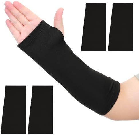 Prasacco 4-pack armvärmare för kvinnor, arm varmare armvärmare kvinnor cykling armärm elastisk kort gipsskydd armskydd armstrumpa armvärmare män tvättbart överdrag (svart)