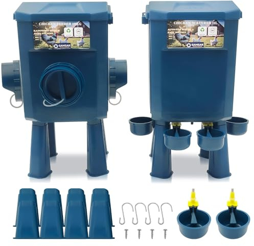 Kit Hühner-Futterautomat & Tränke 12KG/11L – Schädlingssicher, Automatikventil, Anti-Cyanobakterien, Ideal für Mikro-Farmen & Hobbybetriebe, Lange Autonomie, Weniger Nachfüllungen, Robuste
