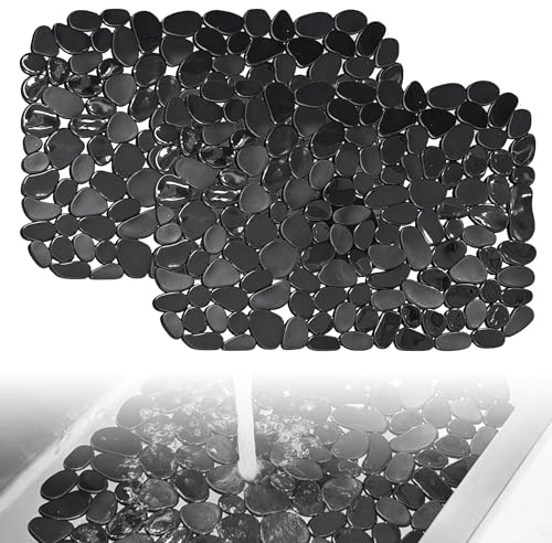 2 Pack Sink Protector Mat 40 * 30cm Kitchen Sink Protector Mat 12.5 * 15.7in Cut-to-Fit Draining Sink Mats Fast Draining Dish Drying Mat for Ceramic or Stainless Steel Sinks (Black Translucent)