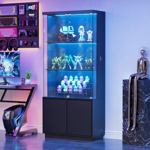 TWSOUL Vitrinskap, Glasvitrina med LED-belysning och rörelsesensor, 4-lagigt vitrinskåp, dammtätt, glasdörrar, samlarvitrina för vardagsrum, sovrum, kontor, 75x38x180 cm