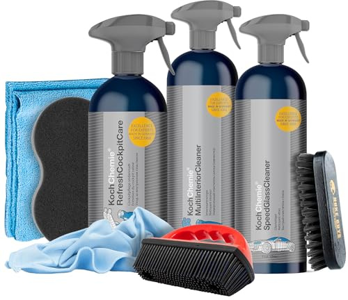 detailmate Kit de Nettoyage intérieur pour véhicule : Koch Chemie Refresh Cockpit Care 0,5 l + nettoyant Multi-Interior 0,75 l + nettoyant Speed Glass 0,75 l – éponge d'application