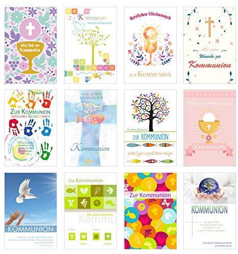 Edition Seidel Set 12 Kommunionskarten mit Umschlag - Glückwunschkarte zur Kommunion - Kommunionskarte - Set Kartenset (Klappkarten mit Briefumschlag)