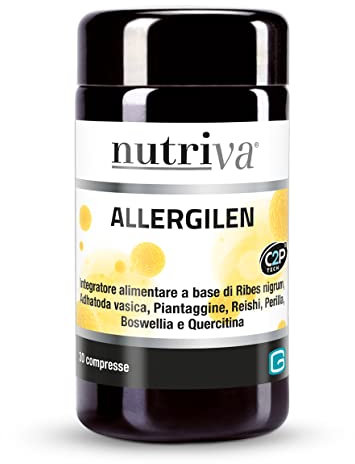 NUTRIVA Allergilen, Integratore Alimentare a Base di Ribes Nigrum, Piantaggine, Reishi, Perilla, Supporto Antistaminico, Supporto Allergie Stagionali, Funzionale per le Vie Respiratorie - 30 Compresse