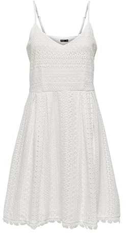 ONLY Abito da donna con scollo a V con spalline regolabili in pizzo abito corto estivo, bianco, 42