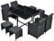 Juskys Polyrattan Sitzgruppe Baracoa L 9-teilig wetterfest, stapelbar - 4 Stühle, 4 Hocker, Tisch mit Glasplatte, Kissen - 8 Personen - Gartenmöbel Set für Garten, Terrasse