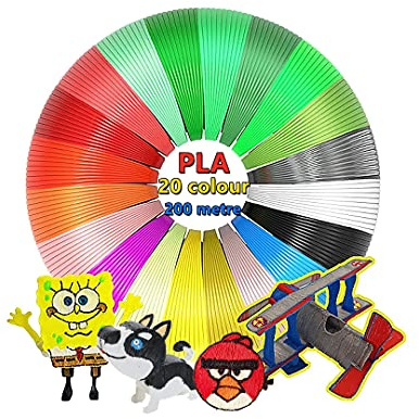 Tocnvoe - Filamento PLA 1.75 mm, 20 Colores, 10 metros por Color, Total 200 Metres, para Pluma 3d, Lápiz 3d, Materiales Impresión 3d, Ecológico y Saludable