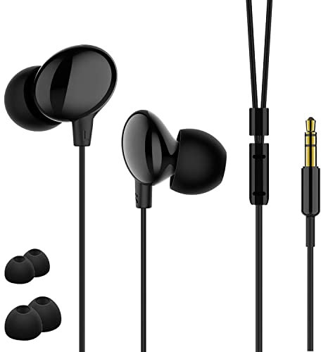 LEMEGA Pocket Radio Accessories - 3.5 mm jack stereo headphones, comfortable stereo in-ear headphones with 2 sets of replacement ear tips devices with 3.5 headphone jack, black