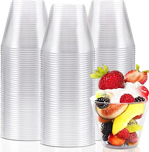 KAHEIGN 60Pcs Mini Desserttasse Dessertbecher, 270ml Dessertschalen Plastik Runde Dessertbecher Klare Wiederverwendbare Servierschale für Dessert Pudding Mousse Party (9 x 7,5 cm)