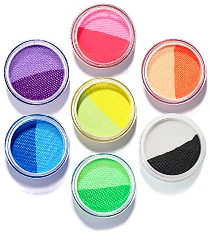 Water Activated Split Cake Eyeliner, UV Blacklight Glow Fluorescent Paint, Onmay 14 Bright Color Retro Graphic Hydra Eye Liner, Body Face Paint, Halloween Makeup (14color)
