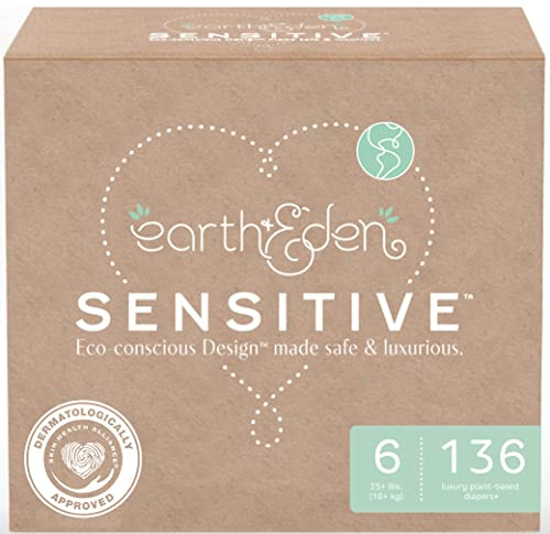 Earth & Eden Sensitive Baby Diapers, Size 6 (136 Count) - Eco-Conscious & Hypoallergenic Diapers - No Harsh Chemicals - Comfortable and Gentle on Skin - Dermatologically Approved