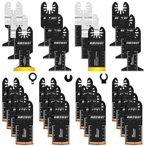 AMZWEI 28PCS Oscillating Saw Blades, Professional Universal Titanium Multitool Blades for Wood Metal, Quick Release Multi Tool Blades Kits Compatible with Dewalt Ryobi Milwaukee Rockwell Fein