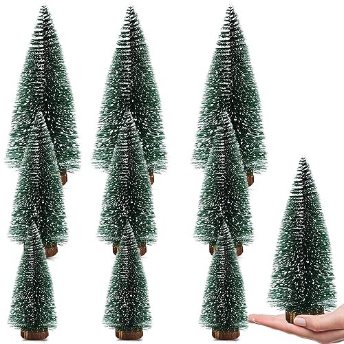 9 Pezzi Mini Alberi Di Natale, Miniatura Albero di Natale Artificiale con Base, Mini Alberi Sisal, Mini Snow Frost Alberi, Decorazione Natalizia per Tavolo, Camera o Vetrina, 10/15/20 cm