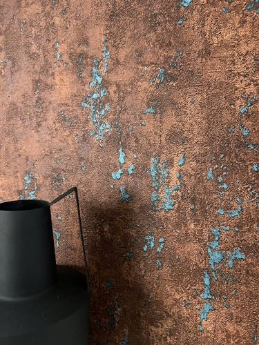 Newroom Tapete Braun Vliestapete Beton - Betontapete Modern Rost Türkis Putz Lava Naturstein Industrial Glanz Metallic inkl. Tapezier-Ratgeber