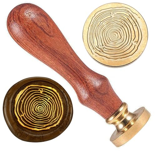DELORIGIN Tree Rings Wax Sealing Stamp, 1 Brass Wax Seal Stamp Head with Wooden Handle Vintage Mountain Wax Stamp for Invitation Cards Gift Wrapping Envelopes Wine Package Decoration