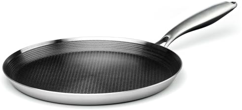 Innerwell Stainless Steel Crepe Pan - 10 Inch Nonstick Crepe Pan, Stainless Steel Honeycomb Coating Pancake Pan, Non Stick Flat Skillet Tawa Dosa Tortilla Griddle Pan, Induction Compatible, PFOA Free