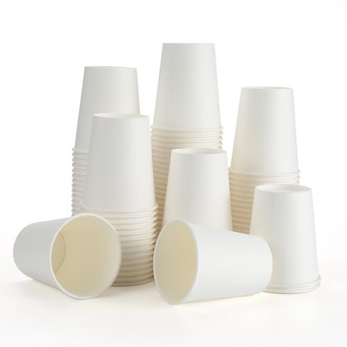 ZALAON Lot de 100 gobelets jetables en carton blanc de 250 ml pour boissons chaudes et froides