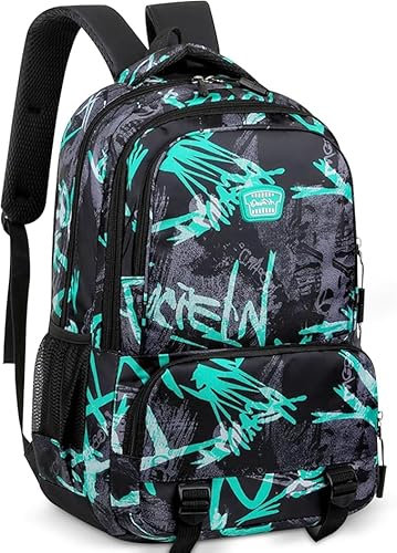 UieaMsio Sac a Dos Scolaire College, Sac à dos pour homme, Garcon Cartables, pour Garçons et Filles, Adolescents, Léger, Imperméable Pour ordinateur portable de 15.6 pouces, Vert