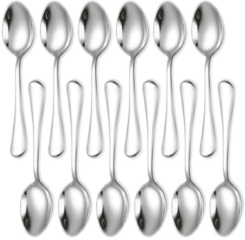 Espressoskedar, 12 teskedar i rostfritt stål, 4,95 x 0,98 tum, små bärbara skedar för dessert, kaffe, te, förrätt, hem, kök