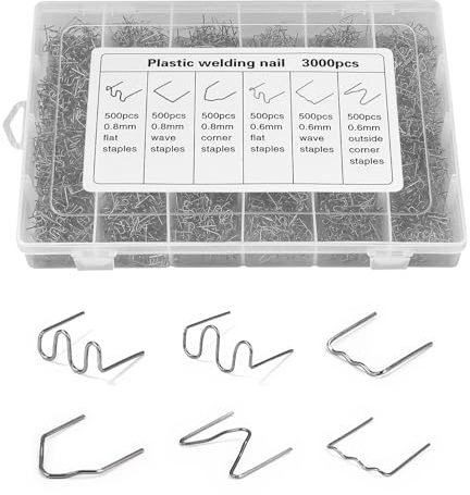 3000 PCS Soudure Plastique Agrafe, 6 types d'agrafes, Agrafes de Soudage de VoitureBaguettes de Soudage Agrafe pour Réparation de Pare-Chocs de Voiture, Soudage de Carrosserie, Agrafes Inoxydable